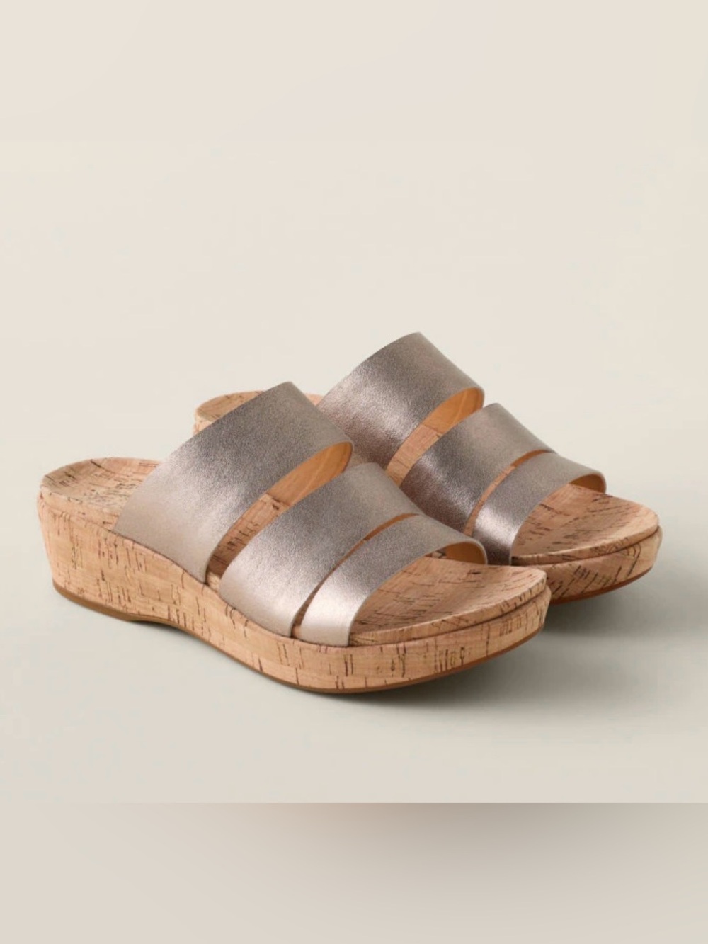 Kork-Ease Menzie metallic gold leather wedge slide sandals size 10 NWOB